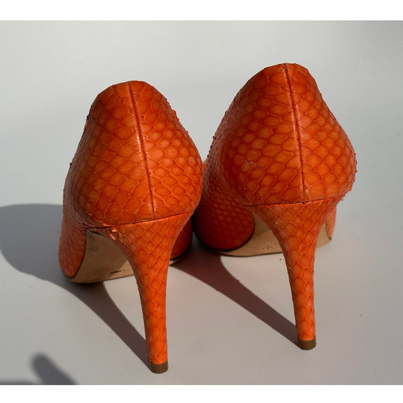 J. Crew Collection Orange Matte Python Heels Pumps Size 7 $378 Italy 90715 New - Picture 4 of 16